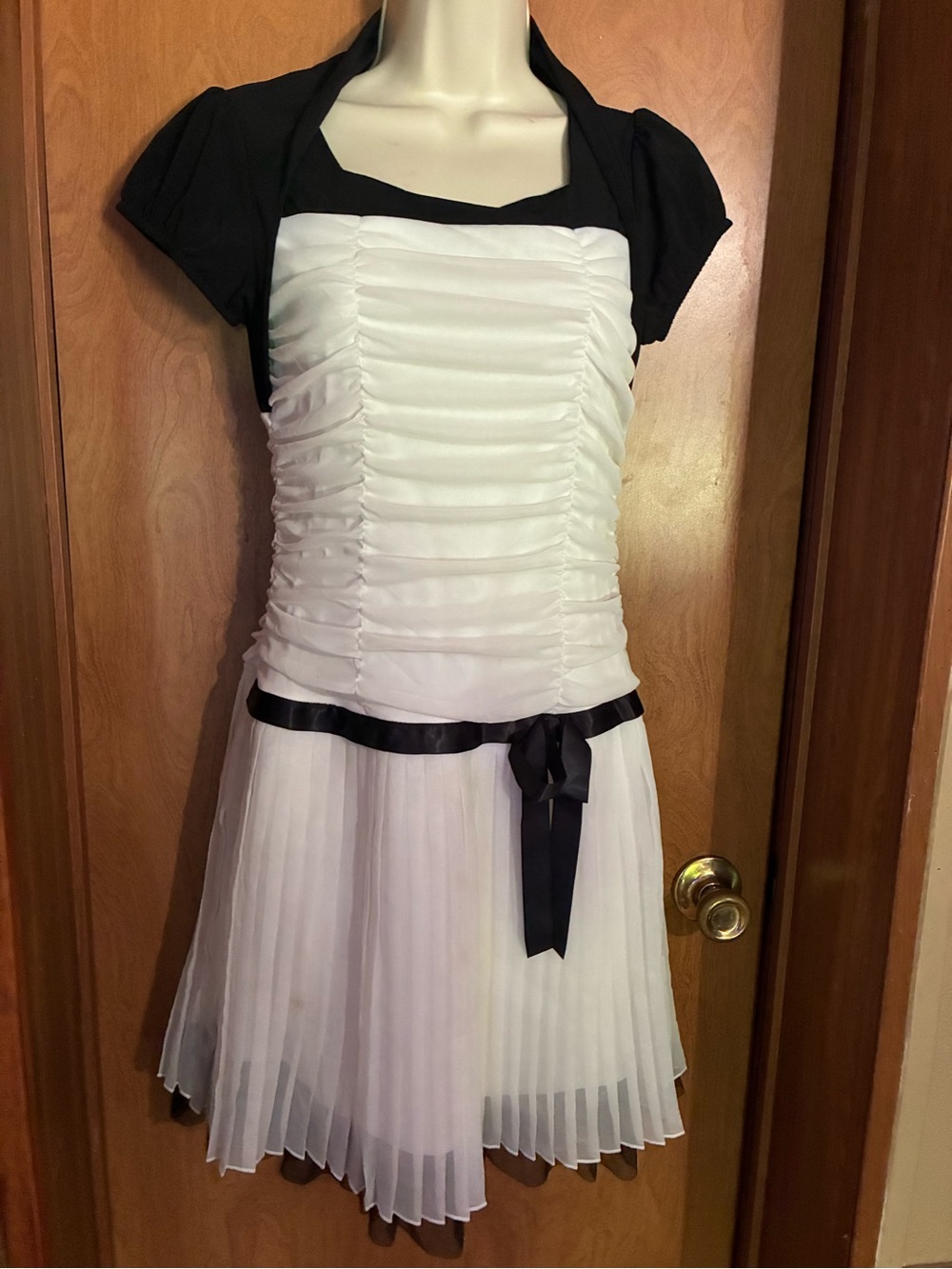 Girls Black and White Pleated Party Dress with Bolero